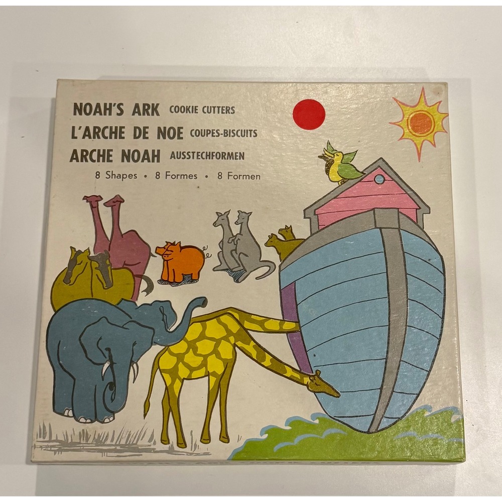Vintage Noahs Ark Cookie Cutter Set 8 Shapes Metal Animal Cutters with Box